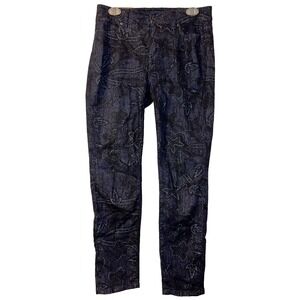 Talbots Heritage Slim Ankle Pants Dk Indigo Floral Leaf Pattern Denim Jeans 4/27